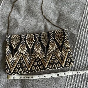 Sfera Femme Collection Beaded Geometric Tribal Print Crossbody Chain Clutch
